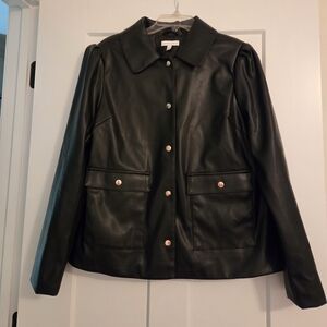 Crown & Ivy Black Faux Leather Jacket with Gold Buttons Sz L